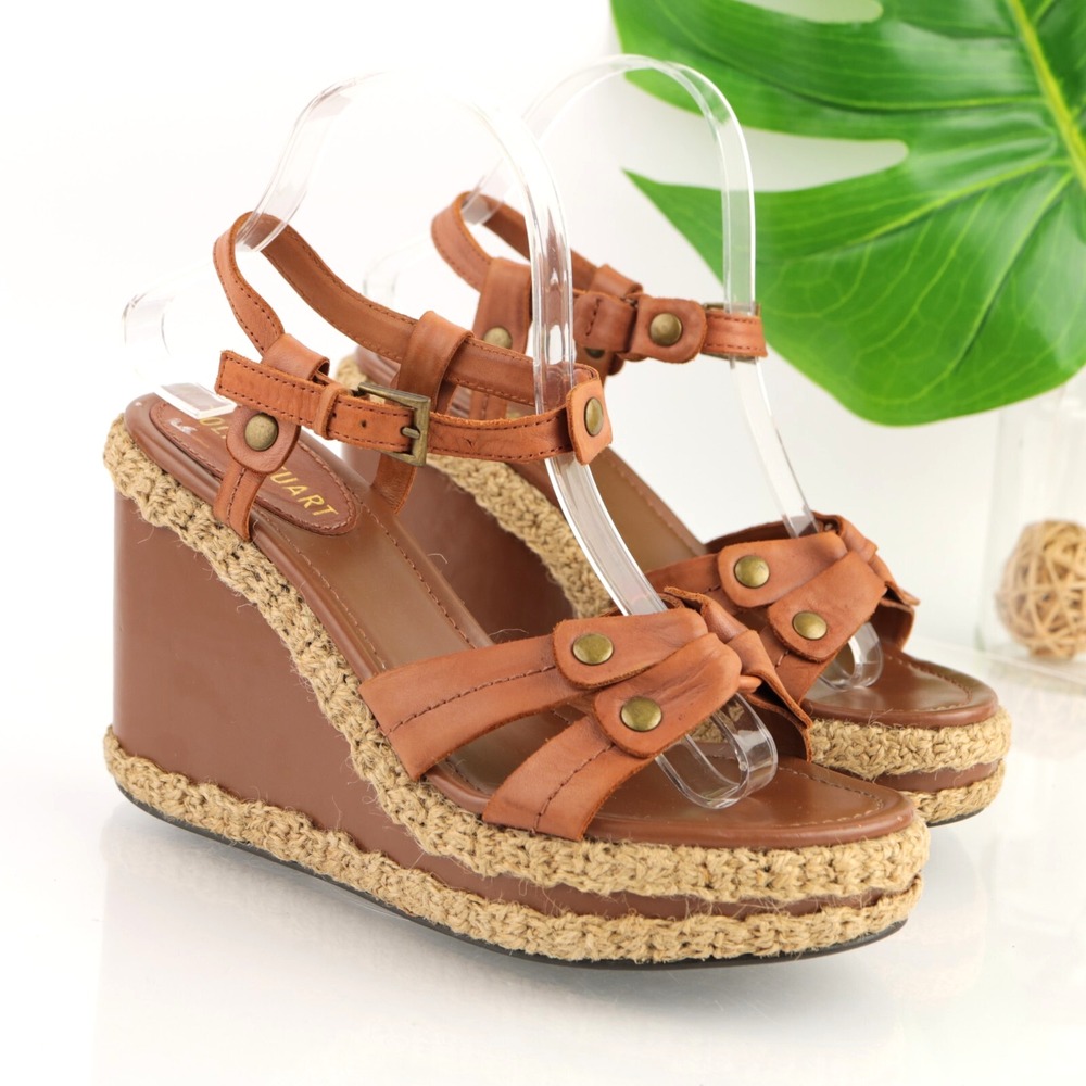 Colin Stuart Womens Sandals Size 8.5 Brown Leather Platfrom Wedge Studded Shoes